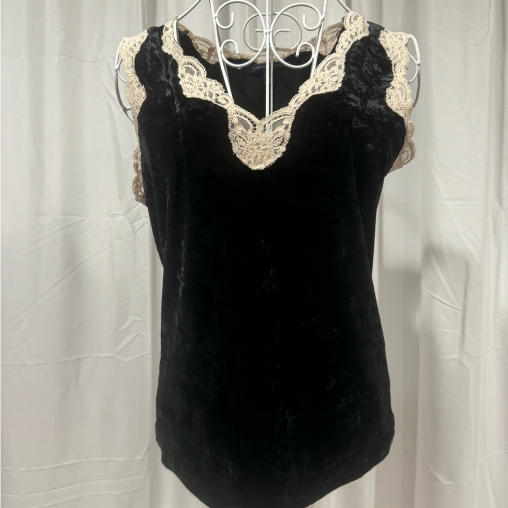 Banana Republic Crushed Velvet Lace Trim Tank Top